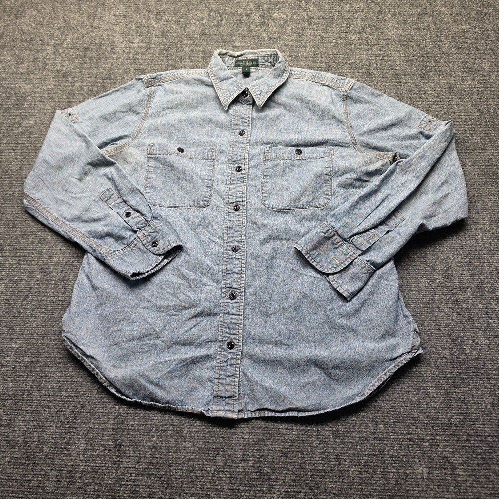 Lauren Jeans Co Ralph Lauren Womens Large Light Wash Denim Chambray Button Shirt
